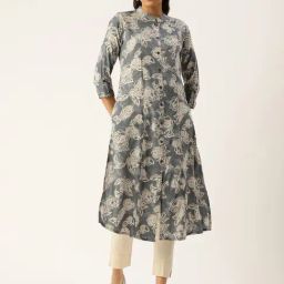 Amukti Blue Rayon Printed Three-Quarter Sleeves Kurta-image-86