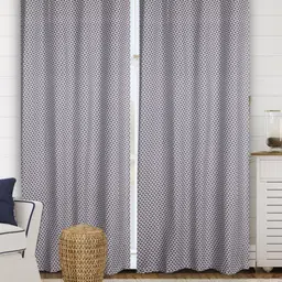 Saral Home Blue & White Set of 2 Geometric Black Out Long Door Curtain-83