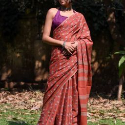 Suta Rust Cotton Floral Print Saree Without Blouse-image-40
