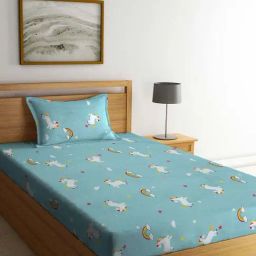 Klotthe Blue Cotton Blend 300 TC Single Bedsheet With 1 Pillow Cover-image-32
