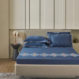 DDECOR Live beautiful Embroidery Navy Blue 210 TC Cotton King Bedsheet with 2 Pillow Covers-image-61