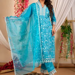 Anouk Women Ethnic Motifs Printed Regular Pure Cotton Kurta with Trousers & With Dupatta-12