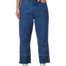 Globus Med Blue Cotton Boyfriend Fit Mid Rise Jeans-image-98