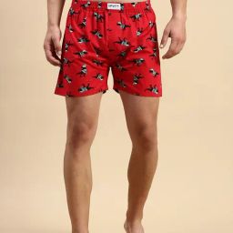 SHOWOFF Red Cotton Slim Fit Printed Boxers-image-92
