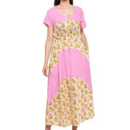 PATRORNA Light Pink & Yellow Floral Print Tulip Midi Dress-image-92