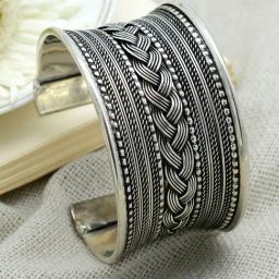 Teejh Madhu Braided Embossed Silver Oxidized Cuff Bracelet-20