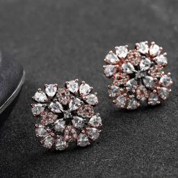 Priyaasi Floral Clear & Rose Gold Stud Earrings-image-34