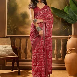 SAINOOR Warli Printed Zari Linen Saree-18
