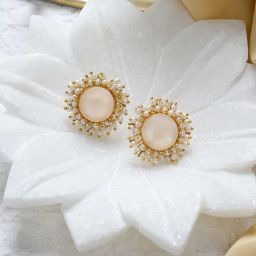 Teejh Roop Light Pink Druzy Stone Stud Earrings-25