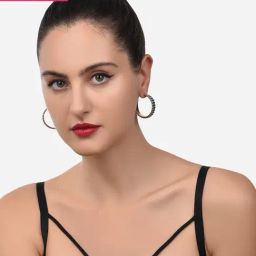 Zaveri Pearls Turquoise Blue Enamelled Contemporary Semi Hoop Earring-ZPFK14468-image-72