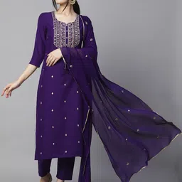 Anni Designer Floral Embroidered Regular Straight Kurta with Trousers & Dupatta-image-21