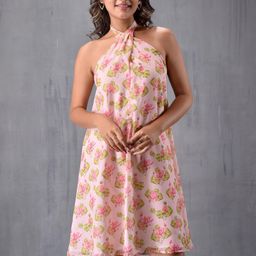 MODA-Q Women Floral Print Halter Neck Fit and Flare Dress-image-27