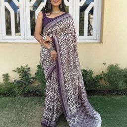 HERE&NOW Ajrak Block Pure Cotton Block Print Saree-13