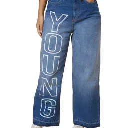 Globus Med Blue Cotton Printed Boyfriend Fit Mid Rise Jeans-image-97