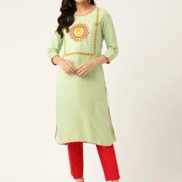 Blissta Green Embroidered Straight Kurta-image-89