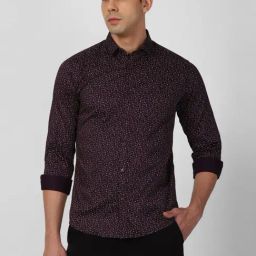 V Dot Dark Purple Cotton Slim Fit Printed Shirt-image-30