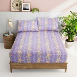 Bianca Essenza Lilac & Orange 100% Cotton 144 TC Soft Double Size Bed Sheet with Pillow Cover-image-20
