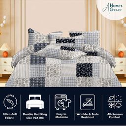 A Homes Grace White & Black Geometric 120 TC King Bedsheet with 2 Pillow Covers-image-19