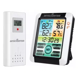 amiciSense Digital Weather Station, Outdoor/Indoor Temperature and Humidity Monitoring Device with Touch Screen and Clock Function-3