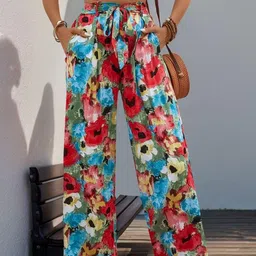 StyleCast Women Floral Printed Straight Fit Easy Wash Trousers-picture-42