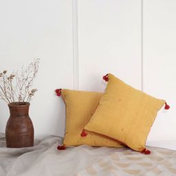 Eyaas Yellow & Pink Set of 2 Geometric Square Cushion Covers-25