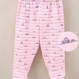 Child World Cotton Knit Footed Bootie Leggings Striped & Cars Printed - Pink-image-79