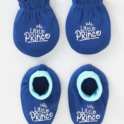 Babyhug 100% Cotton Mittens And Booties Little Princess Print - Navy Blue-24