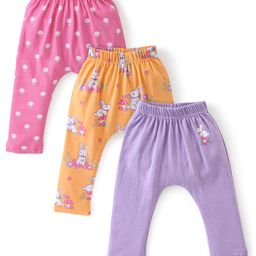 Babyhug Cotton Knit Full Length Diaper Pants Floral Printed Pack of 3 - Multicolour-picture-44