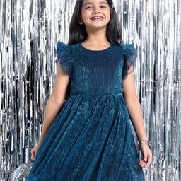 Hola Bonita Flutter Sleeves Party Dress With Glitter Detailing - Blue-image-58