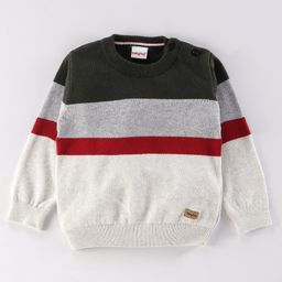 Babyhug 100% Cotton Full Sleeves Pullovers Sweater Striped - Grey-picture-12