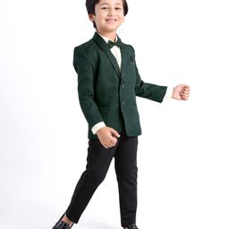 Babyhug Woven Full Sleeves Three Piece Solid Colour Party Suit with Bow - Green & Black-image-26
