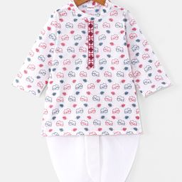 Babyhug Cotton Woven Full Sleeves Kurta & Dhoti Set With Elephant Print - White-image-56