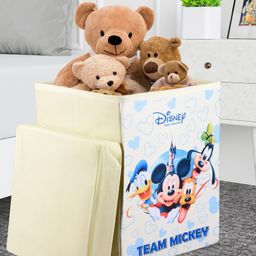 Kuber Industries Disney Team Toy Storage Box  Laundry Basket for Toys  Folding Laundry Basket  Clothes Hamper with Lid & Handles  Storage Basket for Bathroom  60 LTR  Cream-14