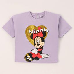 Babyhug Disney Cotton Half Sleeves T-Shirt With Minnie Mouse Graphics and Glitter Print - Purple-image-62