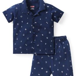 Babyhug Cotton Knit Half Sleeves Night Suit With Alphabets Print - Navy-image-33