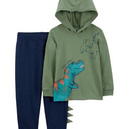 Carter's Full Sleeves 2-Piece Dinosaur Hooded Tee & Jogger Set - Olive-image-36