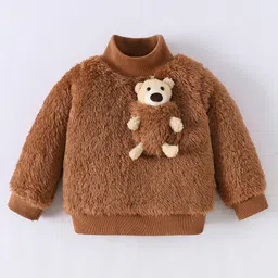Kookie Kids Full Sleeves Winter T-Shirt with 3D Bear Applique - Brown-picture-31