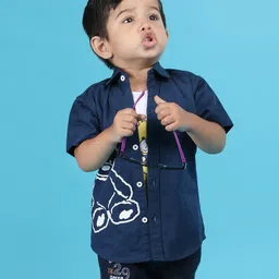 Polka Tots Half Sleeves Teddy Bear Printed Shirt - Navy Blue-picture-30