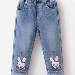 Kookie Kids Cotton Full Length Jeans With Bunny Print - Light Blue-image-54