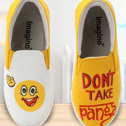 IMAGINO Monster Dont Take Panga Text Hand Painted Slip On Shoes - Yellow-image-83