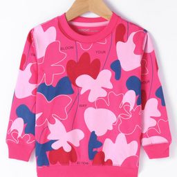 Doreme Terry Knit Full Sleeves Sweatshirt Floral Print -Dark Pink-image-66