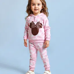 Babyhug Disney Terry Knit Full Sleeves Hooded Sweatshirt & Lounge Pant Set With Minnie Mouse Graphics - Pink-picture-38