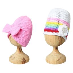 Funkrafts Pack Of 2 Wollen Floral & Bow Designed Handmade Beanie Caps - Pink & White-6