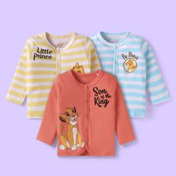 Babyhug Disney Interlock Knit Full Sleeves Jhablas with Lion King Graphics Pack of 3 - Coral Yellow & Light Blue-image-47