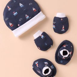 Ben Benny Interlock Knit Nautical ThemePrinted Cap Mittens & Booties Set Navy Blue & White - Diameter 10 cm-image-33