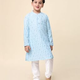 Babyhug Full Sleeves Woven Kurta Pyjama Set with Sequin & Embroidery - Light Blue-picture-25