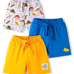 Babyhug Cotton Knit Mid Thigh Length Shorts with Dino Print Pack of 3 - Grey Blue & Yellow-image-64