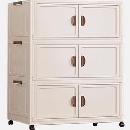 House of Quirk Plastic Storage Bins for Closet Organizers, Folding Storage Box, Stackable Storage Bins with Open Front Door Collapsible Storage Bins 60cm - 3 Layer Beige-picture-35
