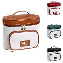 COZY VIBES PU Leather Cosmetic Bag Large Capacity Women Girl Make up Bag Outdoor Travel Waterproof Toiletry Bag- PACK OF 1- COLOR MAY VARY-image-74