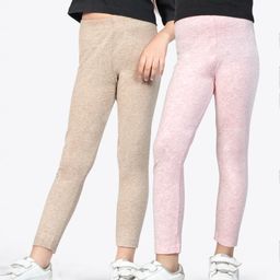 Ariel Cotton Knit Pack Of 2 Solid Non Transparent Leggings - Brown & Pink-image-87
